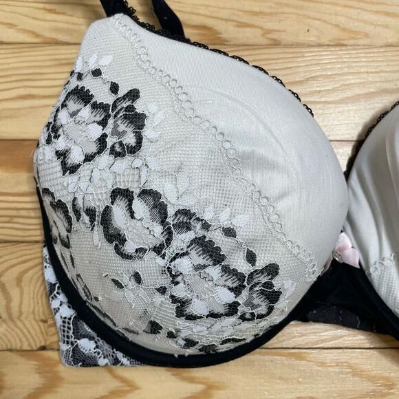 Victorias Secret Body by Perfect Shape Bra Black White Lace Padded 32ddd - Picture 2 of 6